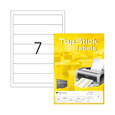 Top Stick Самозалепващи се етикети, A4, 192 х 38 mm, 7 броя, 100 листа