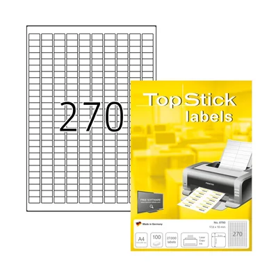 Top Stick Самозалепващи се етикети, A4, 17.8 х 10 mm, 270 броя, 100 листа