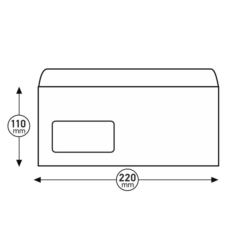 Office 1 Плик, DL, 110 x 220 mm, хартиен, с ляво прозорче, със самозалепваща лента, бял, 100 броя