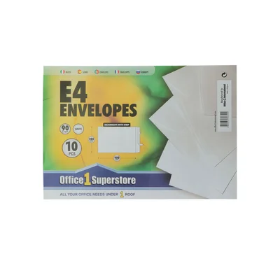 Office 1 Плик, E4, 280 x 400 mm, хартиен, със самозалепваща лента, бял, 10 броя