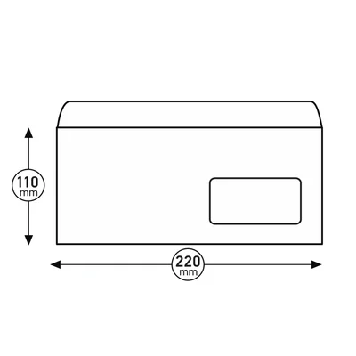 Top Office Плик, DL, 110 x 220 mm, хартиен, с дясно прозорче, със самозалепваща лента, бял, 1000 броя