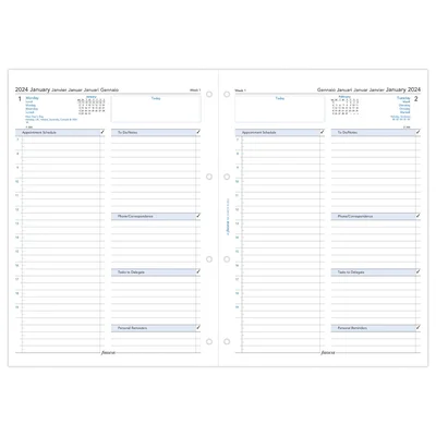 Filofax Пълнител за органайзер Classic, А4, за 2024 година, 1 седмица на 2 страници, вертикален