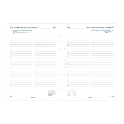 Filofax Пълнител за органайзер Classic, А5, за 2024 година, 1 ден на страница