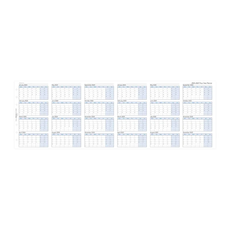 Filofax Пълнител за органайзер, А5, за 2024-2027 година, 4 години на страница в разгъвка