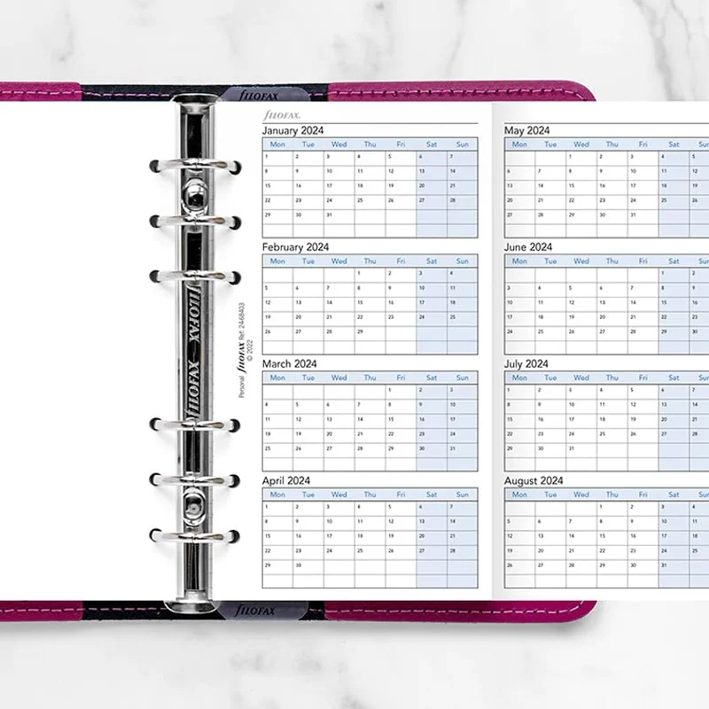 Filofax Пълнител за органайзер, А5, за 2024-2027 година, 4 години на страница в разгъвка