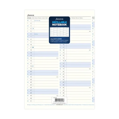Filofax Пълнител за тефтер, А4, за 2024 година, 1 година на страница в разгъвка