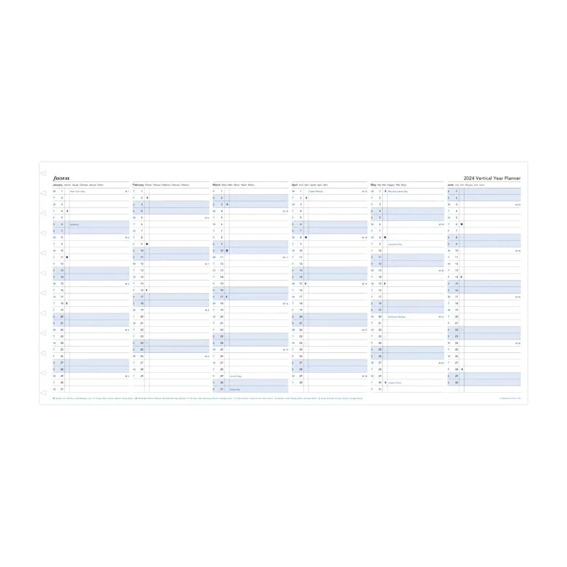 Filofax Пълнител за тефтер, А4, за 2024 година, 1 година на страница в разгъвка