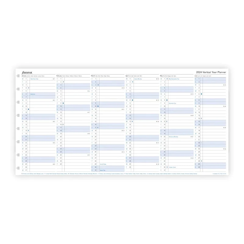Filofax Пълнител за тефтер, А5, за 2024 година, 1 година на страница в разгъвка