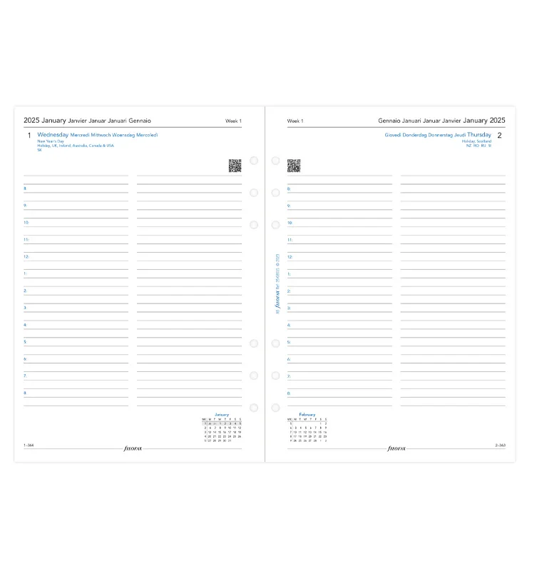 Filofax Пълнител за органайзер Classic, А5, за 2025 година, 1 ден на страница