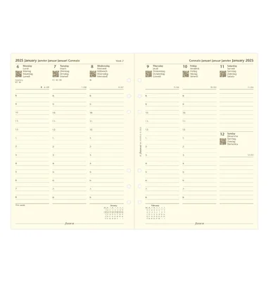 Filofax Пълнител за органайзер, A5, за 2025 година, 1 седмица на 2 страници, кремав