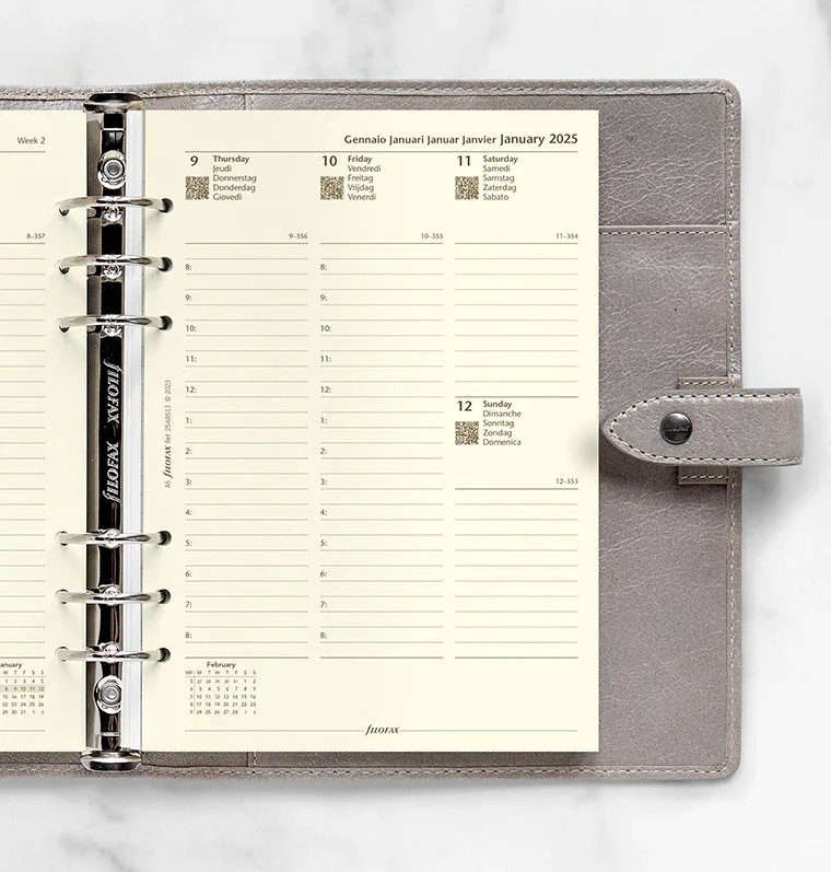 Filofax Пълнител за органайзер, A5, за 2025 година, 1 седмица на 2 страници, кремав