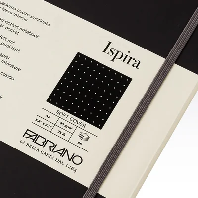 Fabriano Тетрадка Ispira, A5, на точки, шита, мека корица, 96 листа, черна
