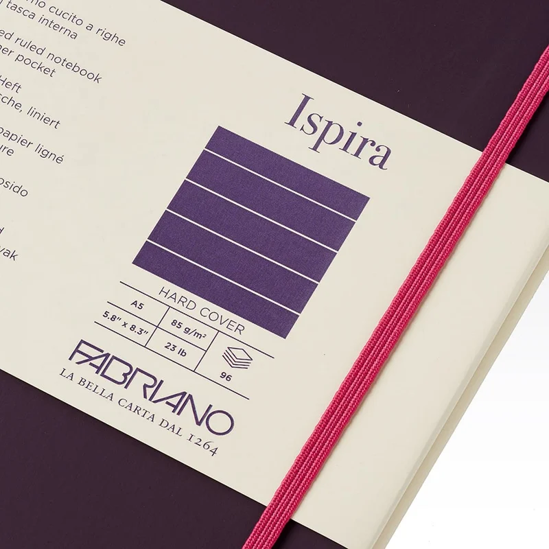 Fabriano Тетрадка Ispira, A5, широки редове, шита, твърда корица, 96 листа, лилава