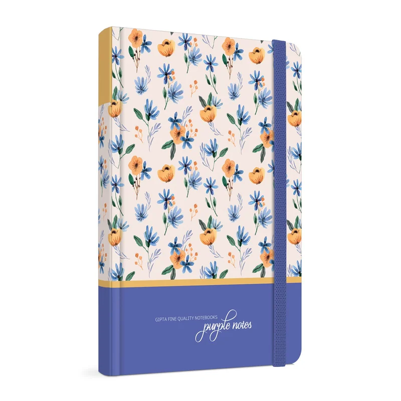 Gipta Тетрадка Purple Notes, кремава хартия, широки редове, твърда корица, с ластик, 13 х 21 cm, 120 листа