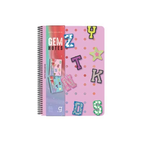 Gipta Тетрадка Gem Notes, A5, бяла хартия, широки редове, PP корица, със спирала, 80 листа
