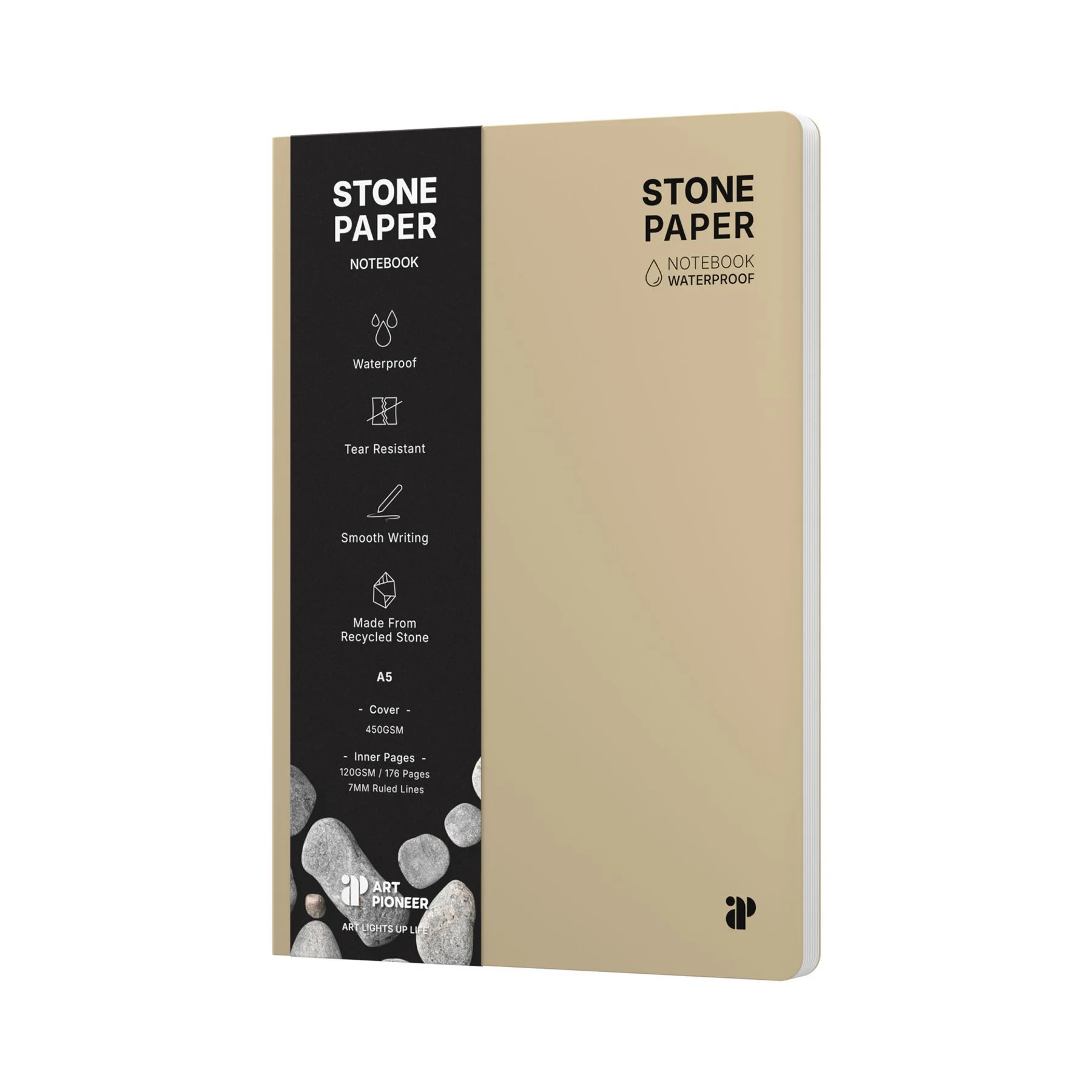 Art Pioneer Тетрадка Stone Paper, A5, твърда корица, 88 листа, бежова