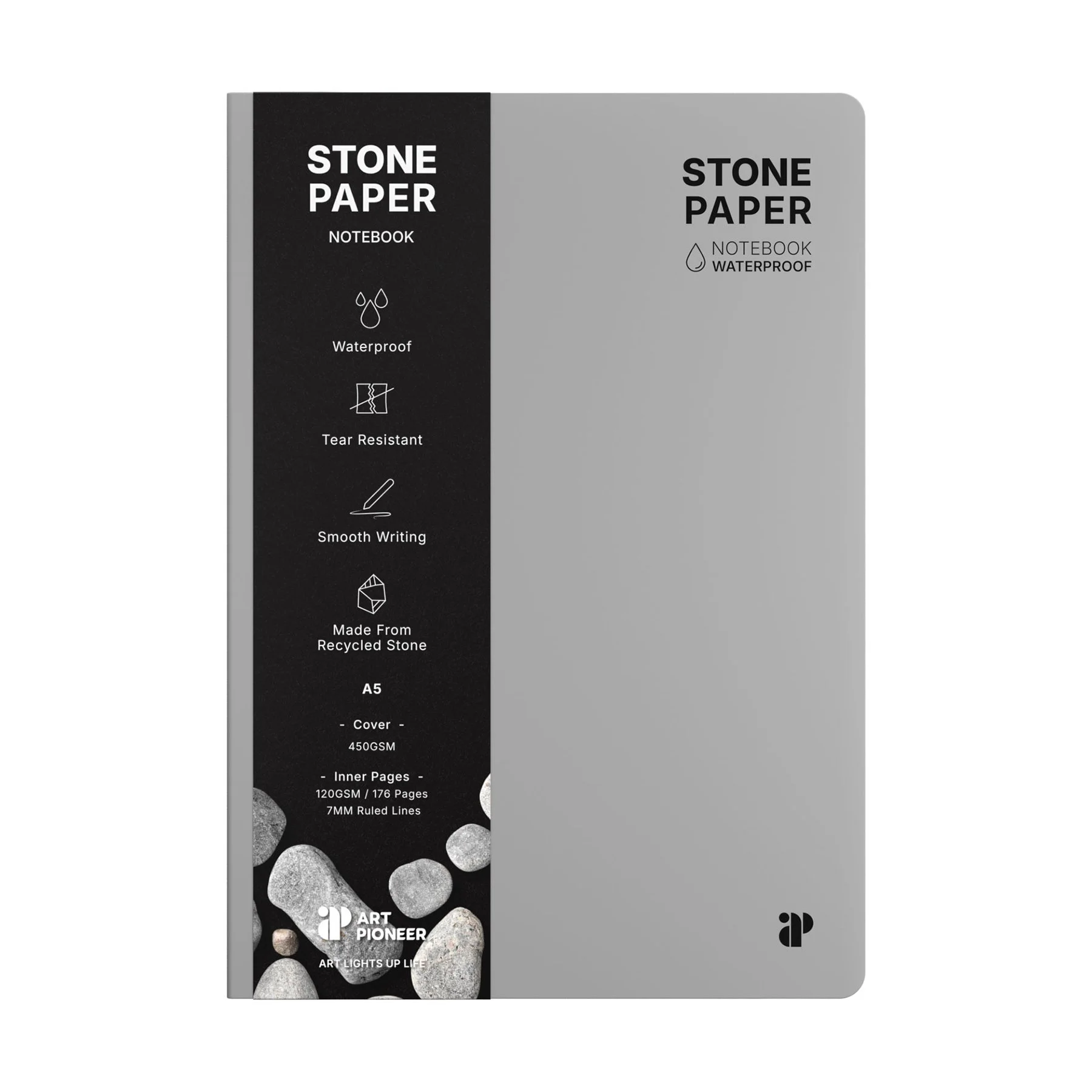 Art Pioneer Тетрадка Stone Paper, A5, твърда корица, 88 листа, сива