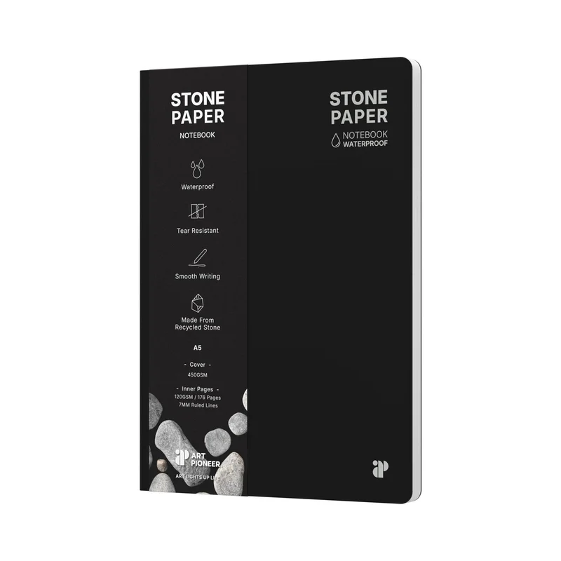 Art Pioneer Тетрадка Stone Paper, A5, твърда корица, 88 листа, черна