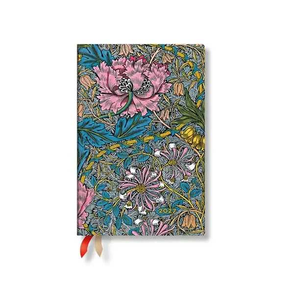 Paperblanks Планер William Morris, Mini, 1 ден на страница, твърда корица, 216 листа, за 2027 година