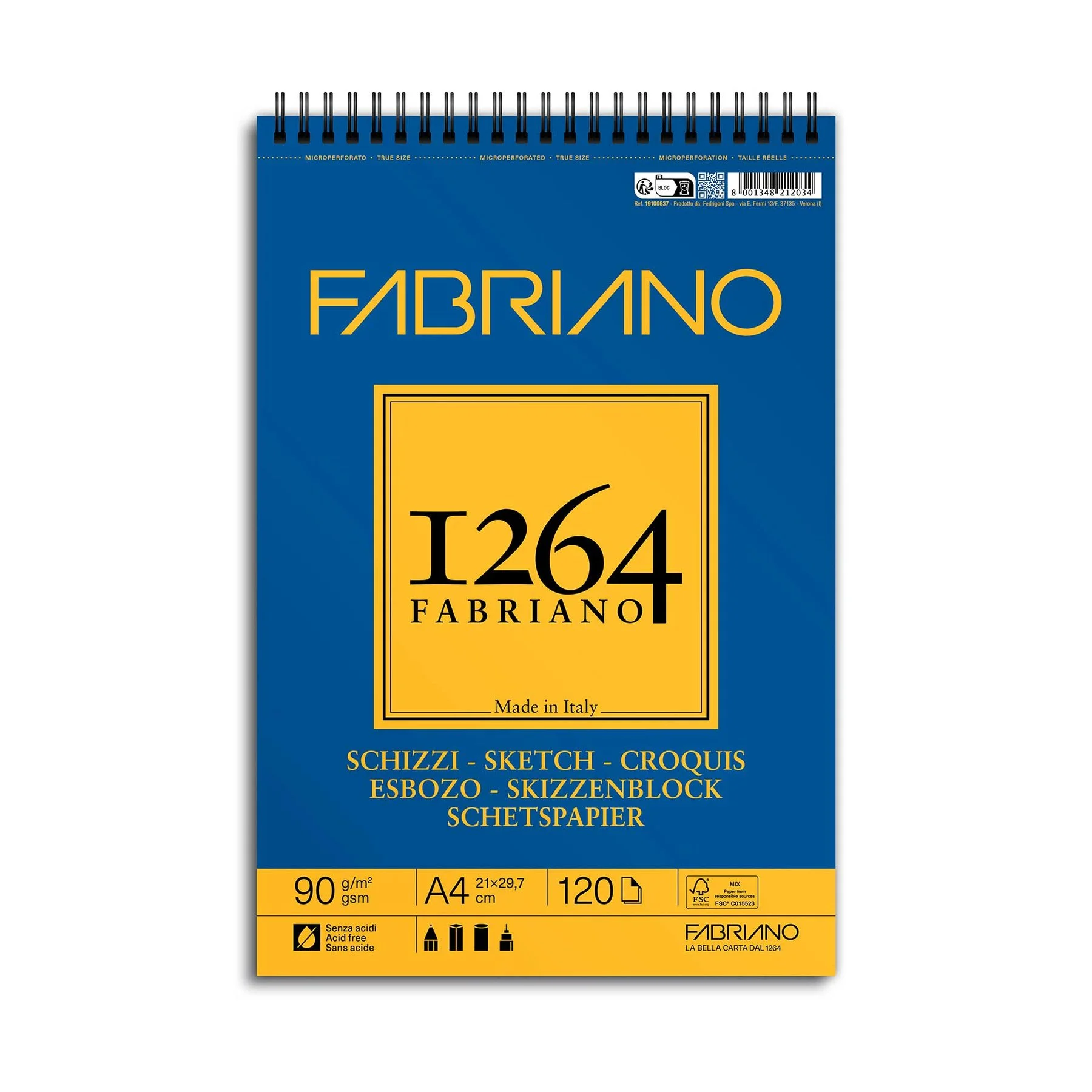 Fabriano Скицник за скициране, А4, 90 g/m2, гладка текстура, 120 листа