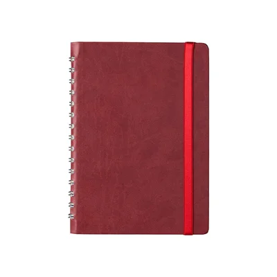 Календар-бележник, А5, с дати, със спирала и ластик, луксозен, бордо