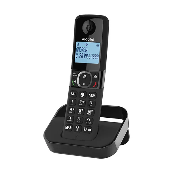 Телефон Alcatel DECT F860, безжичен, черен, списък на пропуснати повиквания 50 броя, AAA