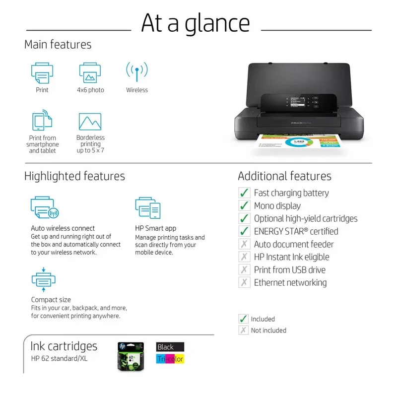 Мобилен принтер HP OfficeJet 200, CZ993A, А4