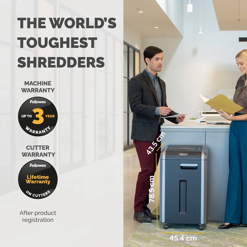 Шредер за унищожаване на документи Fellowes Powershred 225i, 100% Jam Proof, Strip-Cut, време за работа 60 мин, за 3-5 потребителя