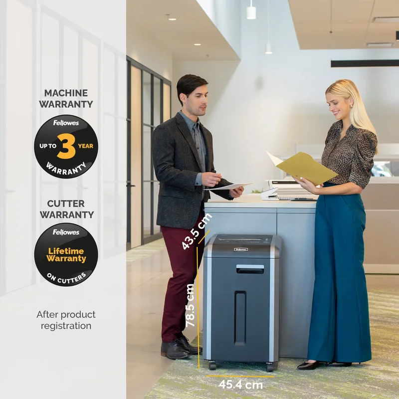 Шредер за унищожаване на документи Fellowes Powershred 225i, 100% Jam Proof, Strip-Cut, време за работа 60 мин, за 3-5 потребителя