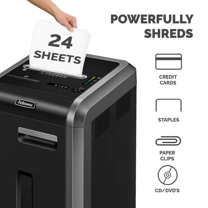 Шредер за унищожаване на документи Fellowes Powershred 225i, 100% Jam Proof, Strip-Cut, време за работа 60 мин, за 3-5 потребителя