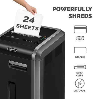 Шредер за унищожаване на документи Fellowes Powershred 225i, 100% Jam Proof, Strip-Cut, време за работа 60 мин, за 3-5 потребителя
