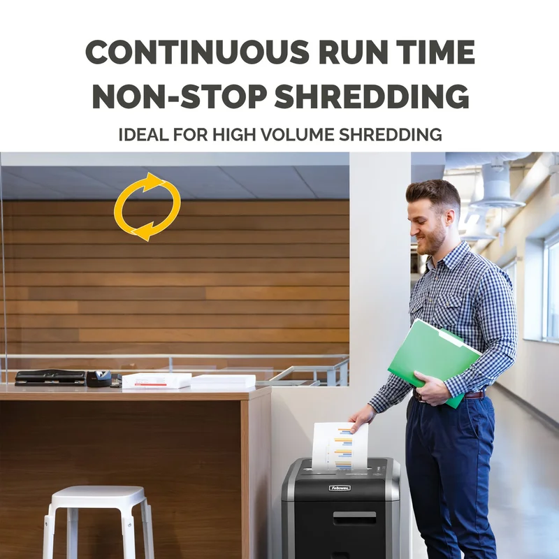 Шредер за унищожаване на документи Fellowes Powershred 225i, 100% Jam Proof, Strip-Cut, време за работа 60 мин, за 3-5 потребителя