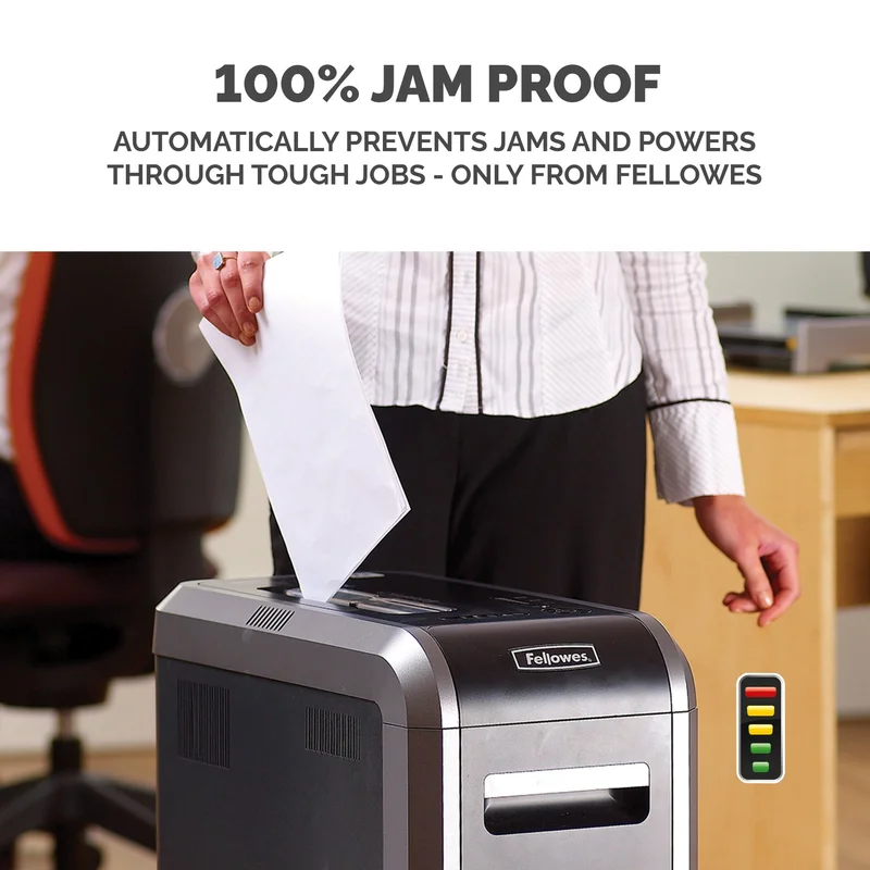 Шредер за унищожаване на документи Fellowes Powershred 125Ci, 100% Jam Proof, Cross-Cut, 53 L, P-4, ниво на шум 63 dB