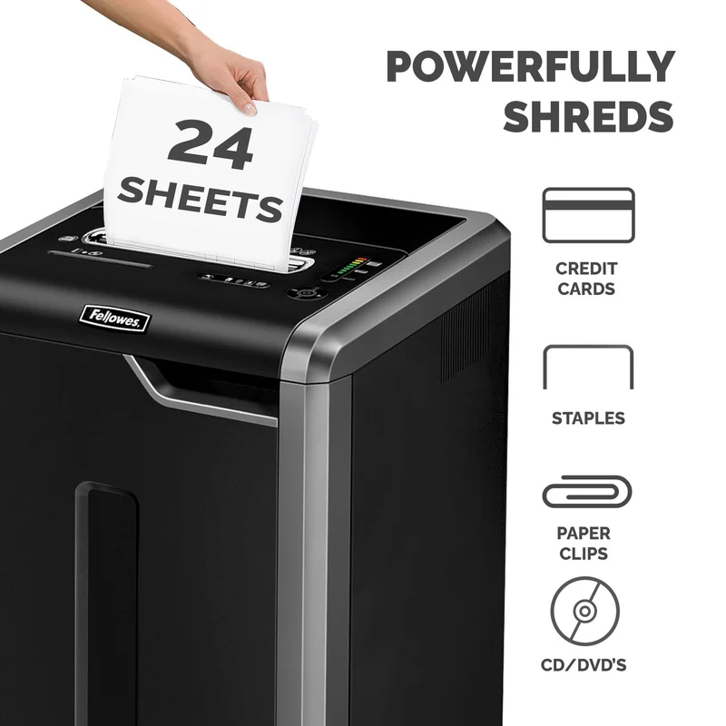 Шредер за унищожаване на документи Fellowes Powershred 325Ci, 100% Jam Proof, Cross-Cut, 83 L, P-4, време за работа 60 мин