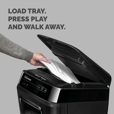 Шредер за унищожаване на документи Fellowes Automax 200C, Cross-Cut, P-4, обем на коша 32 L, за 1-3 потребителя, ниво на шум 60 dB