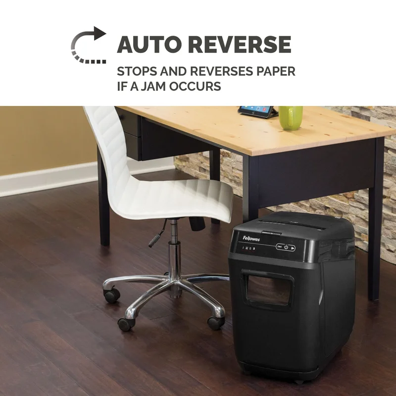 Шредер за унищожаване на документи Fellowes Automax 200C, Cross-Cut, P-4, обем на коша 32 L, за 1-3 потребителя, ниво на шум 60 dB