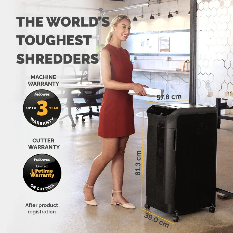 Шредер за унищожаване на документи Fellowes Auto Max 350C, автоматично захранващ се, P-4, обем на коша 68 L, време за работа 45 мин, Cross-Cut