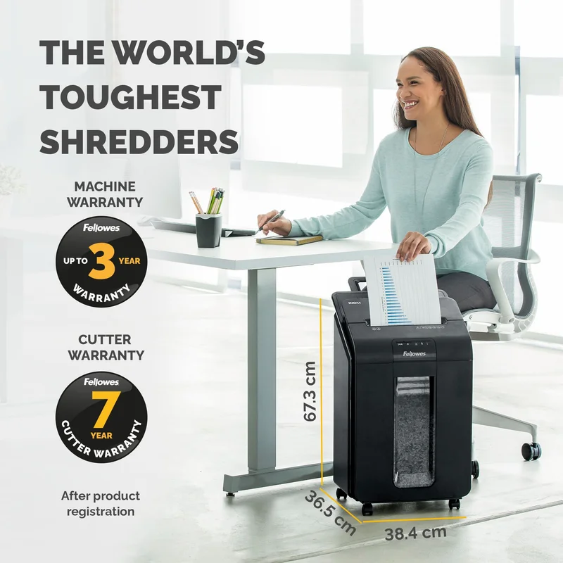 Шредер за унищожаване на документи Fellowes Automax 100M, Micro Cut, 23 L, P-4, време за работа 15 мин