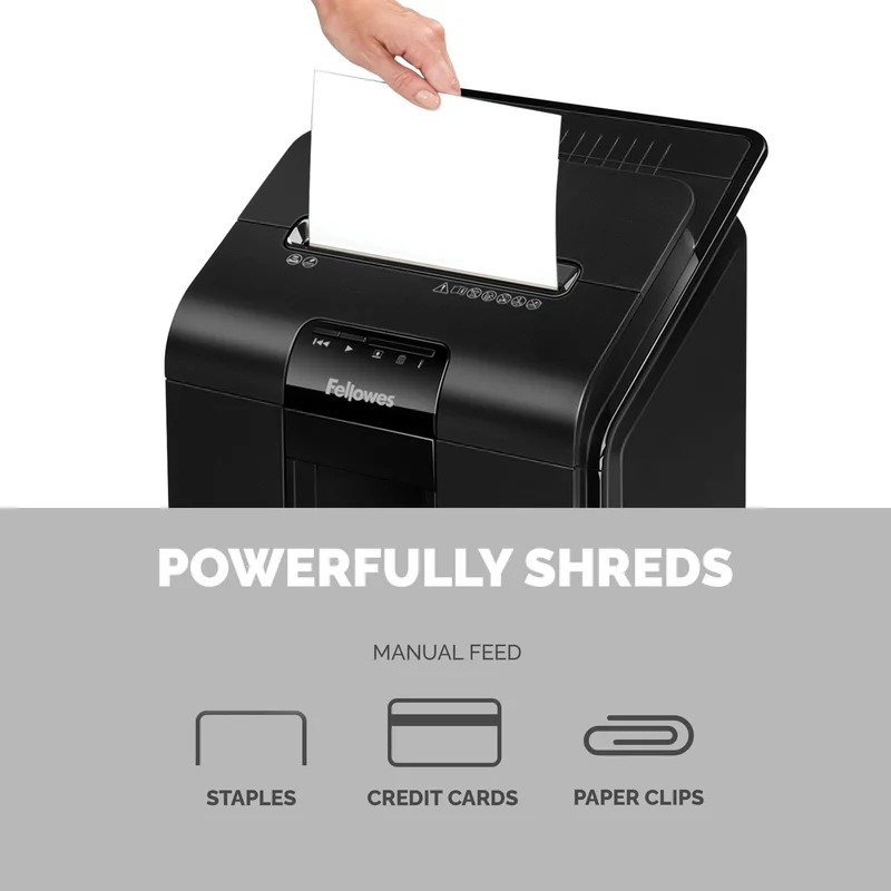 Шредер за унищожаване на документи Fellowes Automax 100M, Micro Cut, 23 L, P-4, време за работа 15 мин