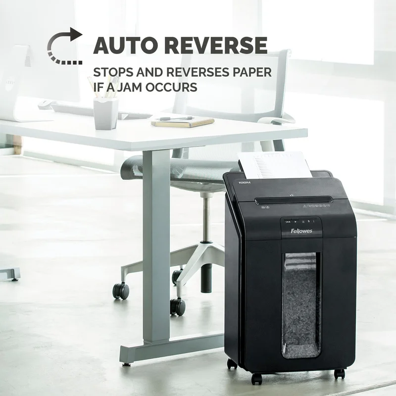 Шредер за унищожаване на документи Fellowes Automax 100M, Micro Cut, 23 L, P-4, време за работа 15 мин