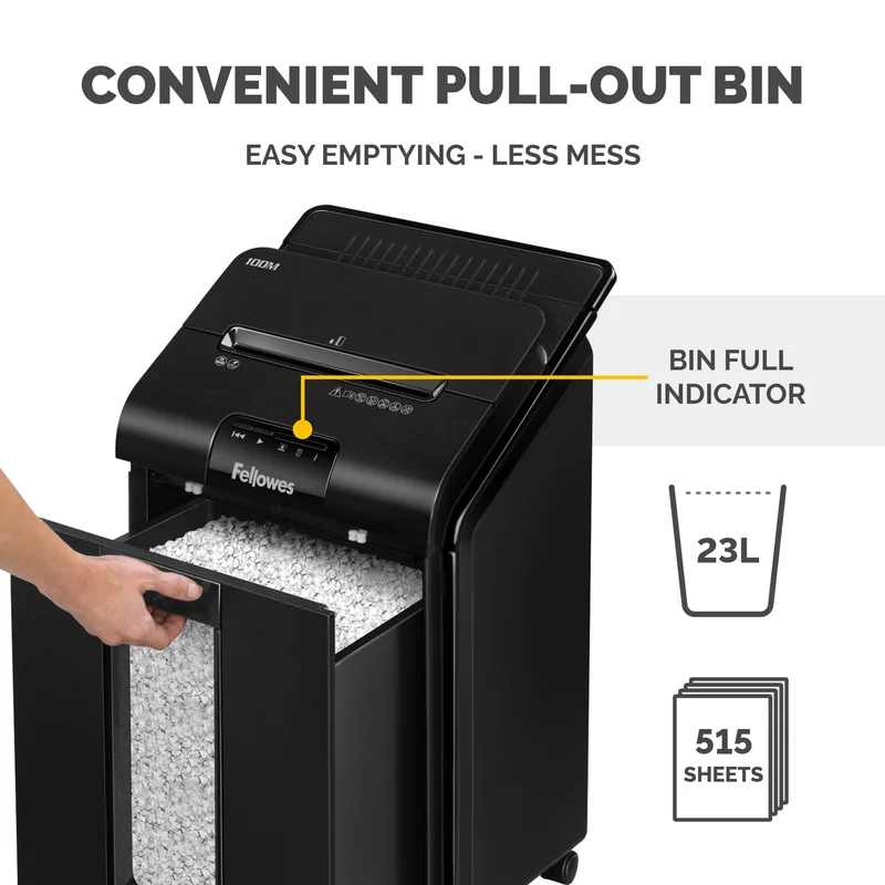Шредер за унищожаване на документи Fellowes Automax 100M, Micro Cut, 23 L, P-4, време за работа 15 мин
