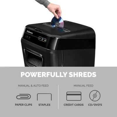 Шредер за унищожаване на документи Fellowes AutoMax 150C, Cross-Cut, 32 L, P-4, време за работа 12 мин, време за почивка 25 мин, ниво на шум 65 dB