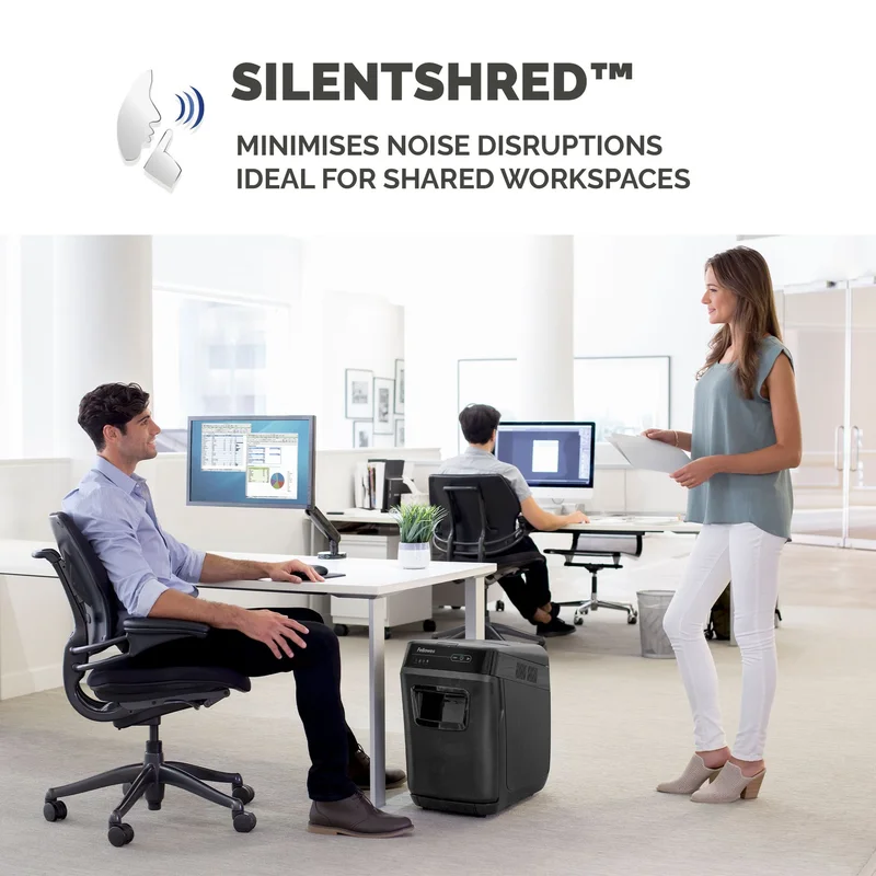 Шредер за унищожаване на документи Fellowes AutoMax 150C, Cross-Cut, 32 L, P-4, време за работа 12 мин, време за почивка 25 мин, ниво на шум 65 dB