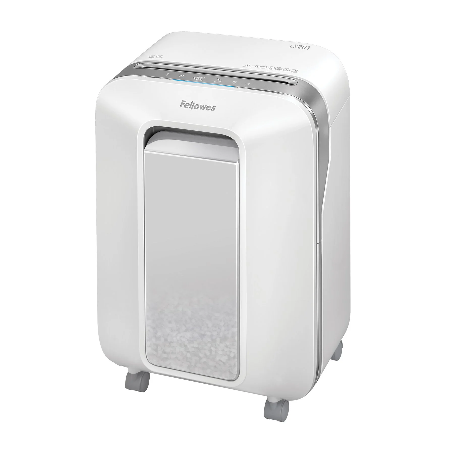 Шредер за унищожаване на документи Fellowes Powershred LX201, Microcut, 22 L, бял, P-5, време за работа 10 мин, Micro-Cut