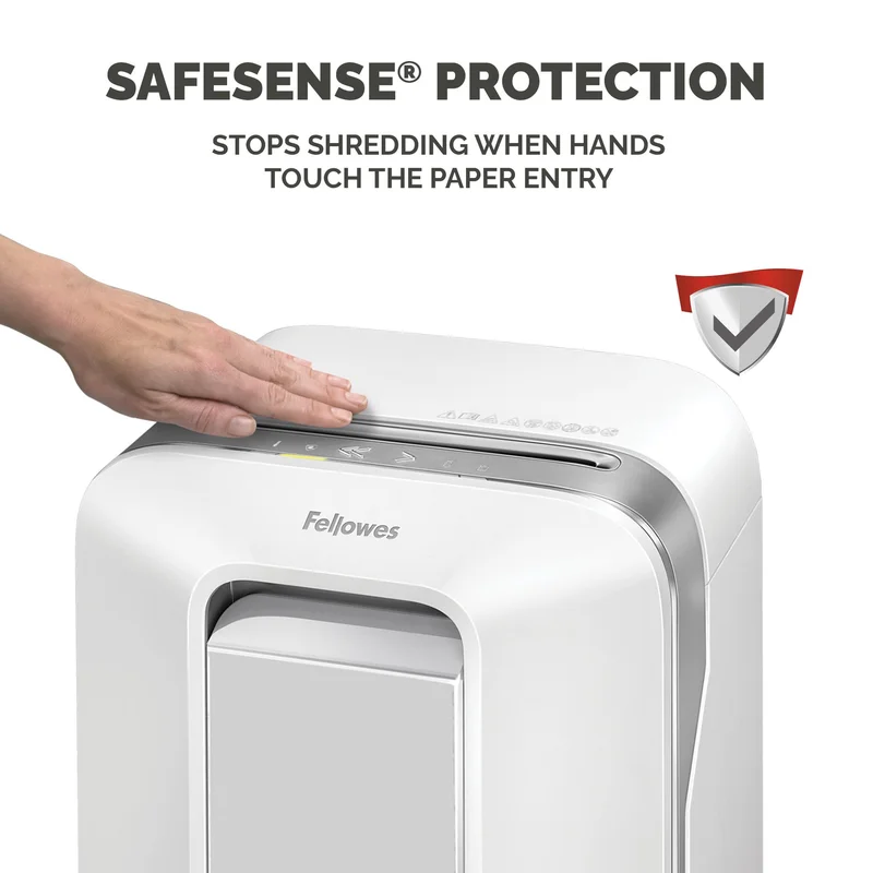 Шредер за унищожаване на документи Fellowes Powershred LX201, Microcut, 22 L, бял, P-5, време за работа 10 мин, Micro-Cut
