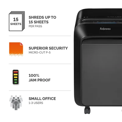 Шредер за унищожаване на документи Fellowes LX211, Micro-Cut, 23 L, черен, P-5, за 1-3 потребителя