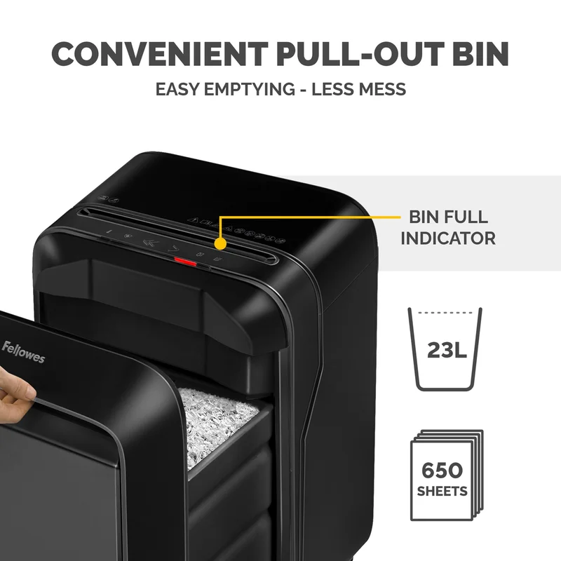Шредер за унищожаване на документи Fellowes LX211, Micro-Cut, 23 L, черен, P-5, за 1-3 потребителя