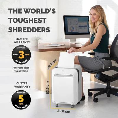 Шредер за унищожаване на документи Fellowes LX211, Micro-Cut, 23 L, бял, P-5, за 1-3 потребителя
