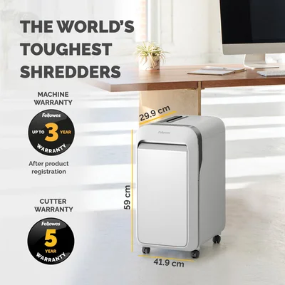 Шредер за унищожаване на документи Fellowes LX221, Micro-Cut, 30 L, бял, P-5, време за работа 25 мин