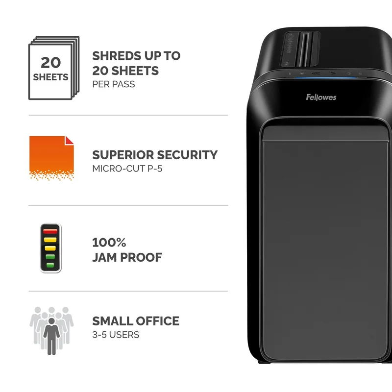 Шредер за унищожаване на документи Fellowes LX221, Micro-Cut, 30 L, черен, P-5, време за работа 25 мин